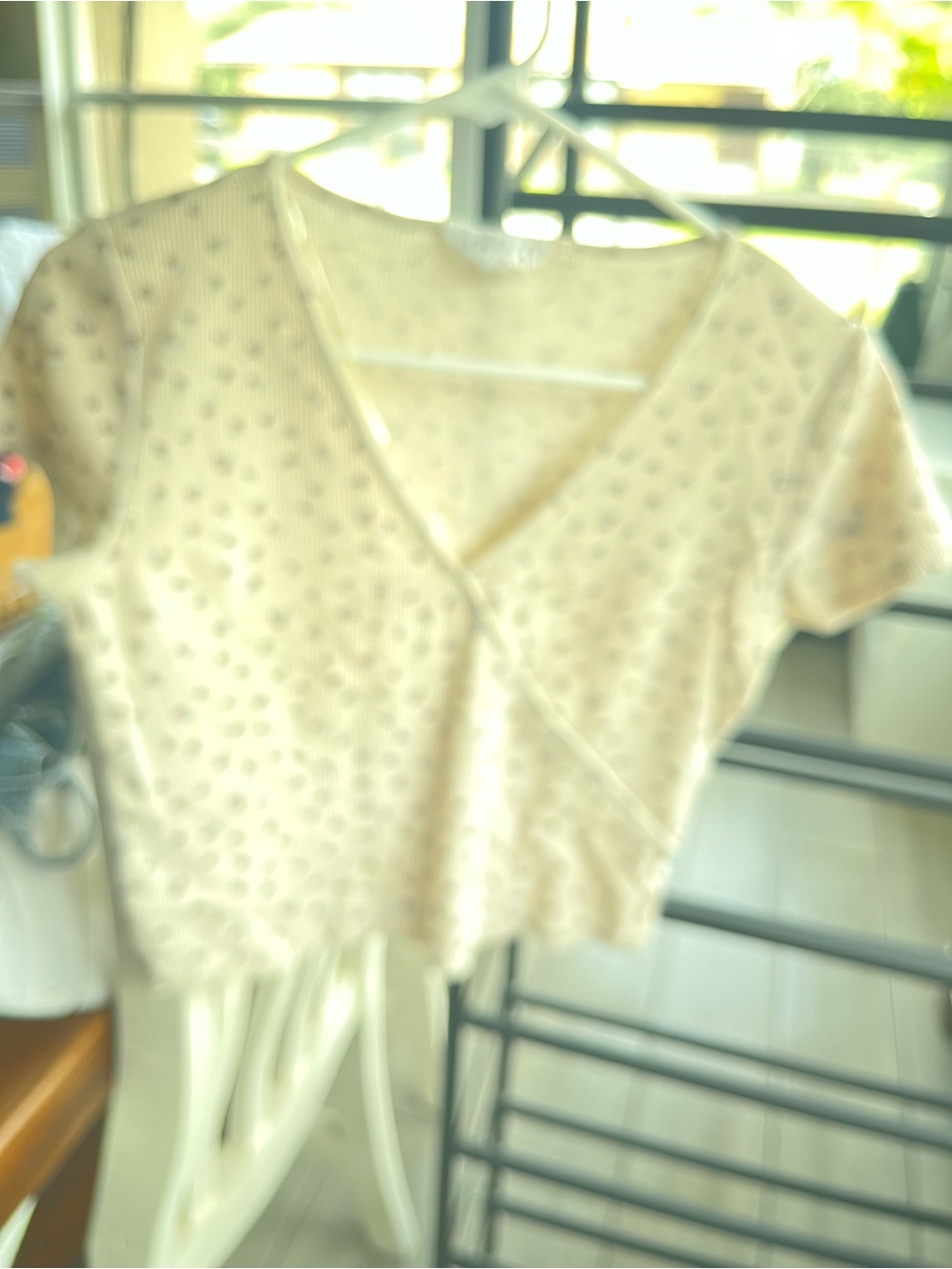 Pink Rose Cream Eyelet Wrap Crop Top